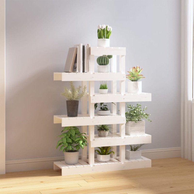 vidaXL Stojan na rastliny biely 85x25x109,5 cm masívna borovica