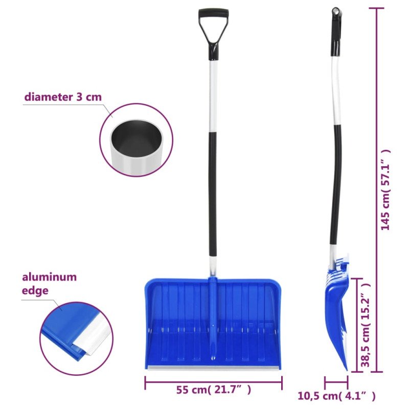 vidaXL Lopata na sneh modrá 145 cm hliník
