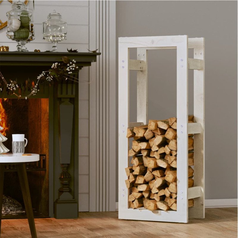 vidaXL Stojan na palivové drevo biely 41x25x100 cm masívna borovica