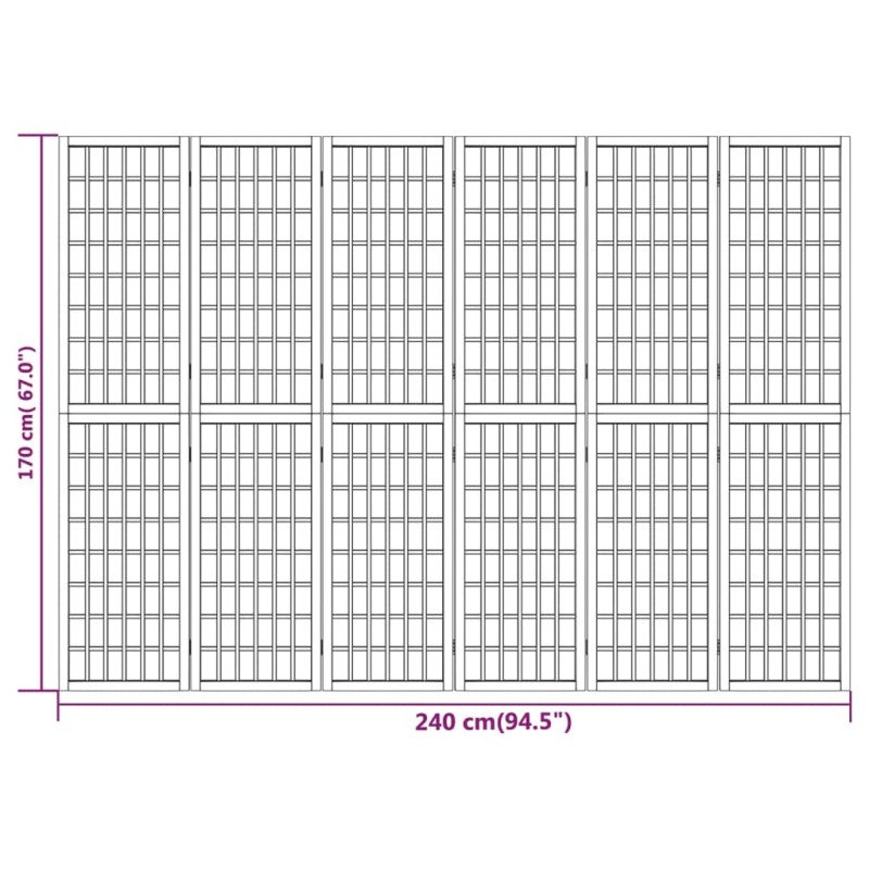 vidaXL Skladací paraván s 6 panelmi, japonský štýl 240x170 cm biely