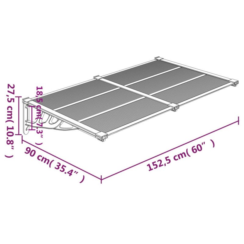 vidaXL Vchodová strieška čierna a priehľadná 152,5x90 cm polykarbonát