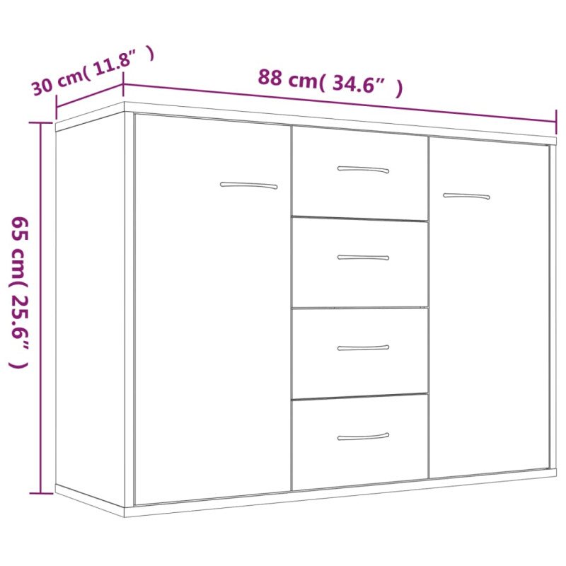 vidaXL Komoda dymový dub 88x30x65 cm spracované drevo