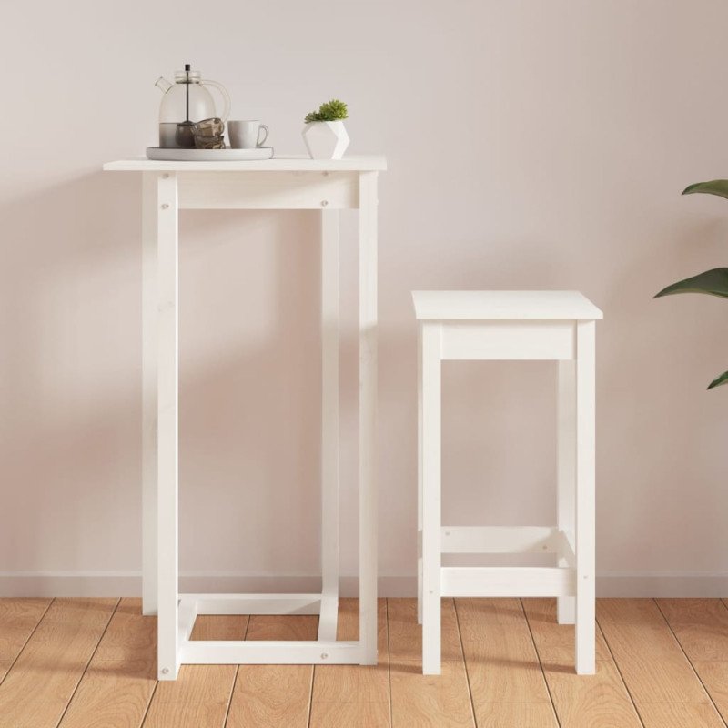 vidaXL Barový stolík biely 60x60x110 cm masívne borovicové drevo