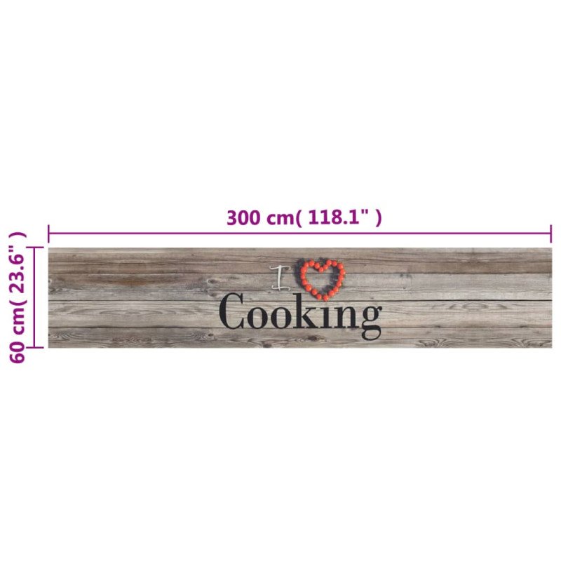 vidaXL Kuchynský koberec umývateľný Cooking sivý 60x300 cm zamat