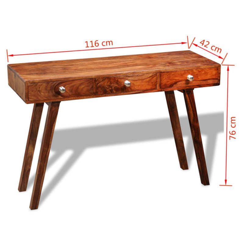 vidaXL Konzolový stolík s 3 zásuvkami 76 cm, drevený masív sheesham 