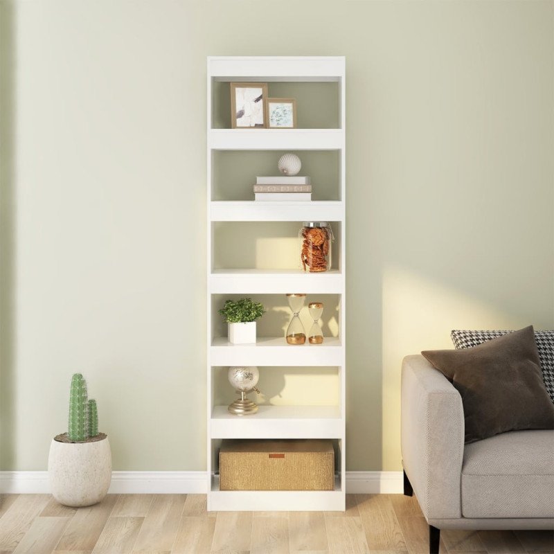 vidaXL Knižnica/deliaca stena lesklá biela 60x30x198 cm
