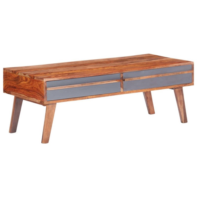 vidaXL Konferenčný stolík sivý 110x50x40 cm masívne sheeshamové drevo