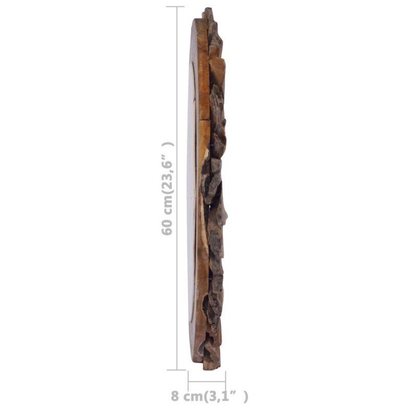 vidaXL Nástenné zrkadlo 60 cm okrúhle teakové drevo