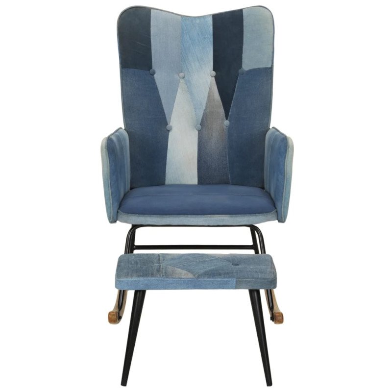 vidaXL Hojdacie kreslo s podnožkou modrá denim patchwork plátno