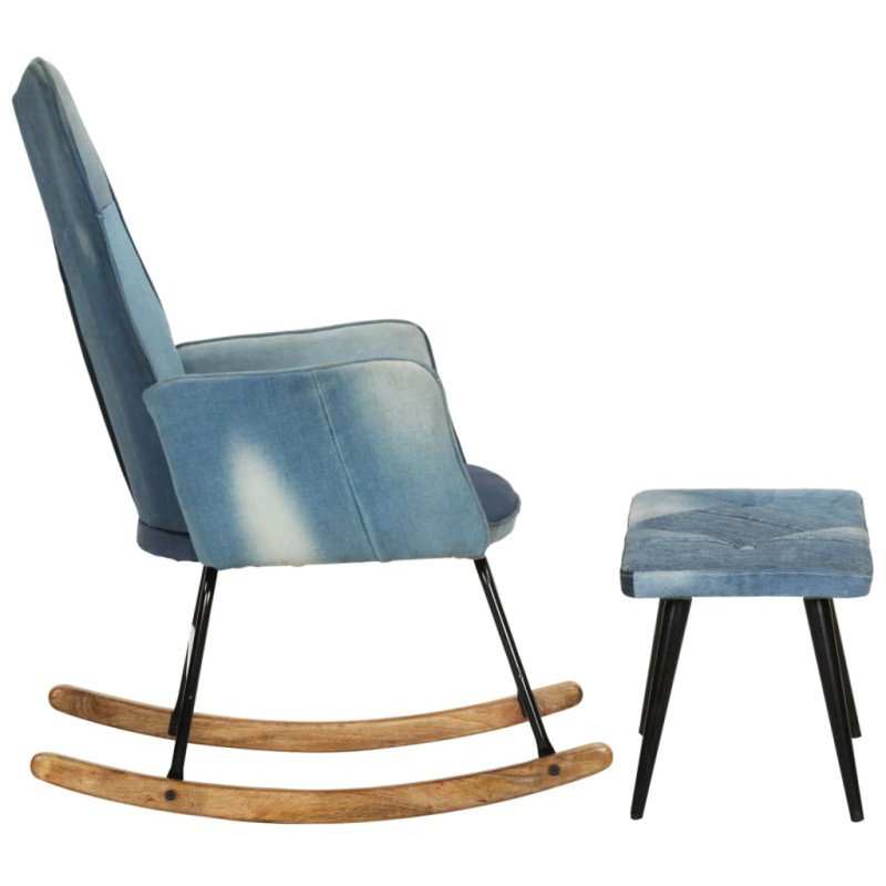 vidaXL Hojdacie kreslo s podnožkou modrá denim patchwork plátno