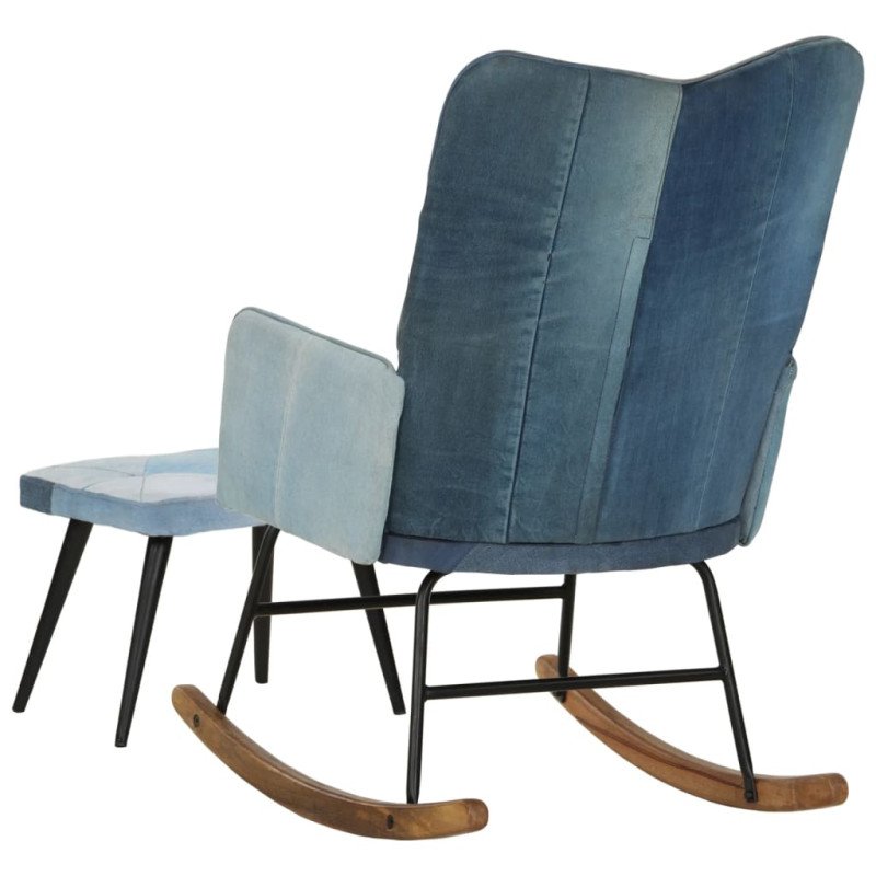 vidaXL Hojdacie kreslo s podnožkou modrá denim patchwork plátno