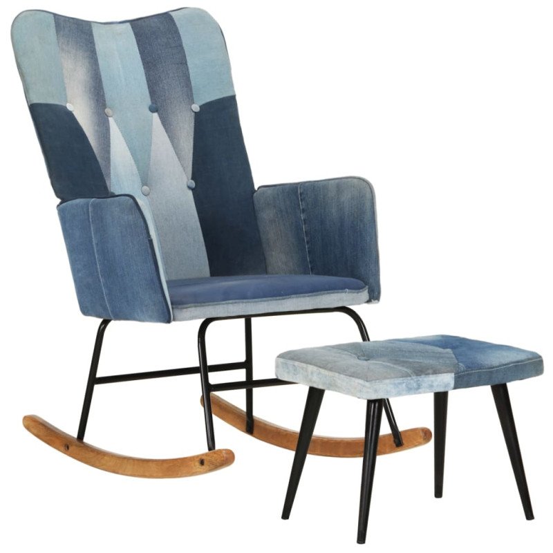 vidaXL Hojdacie kreslo s podnožkou modrá denim patchwork plátno
