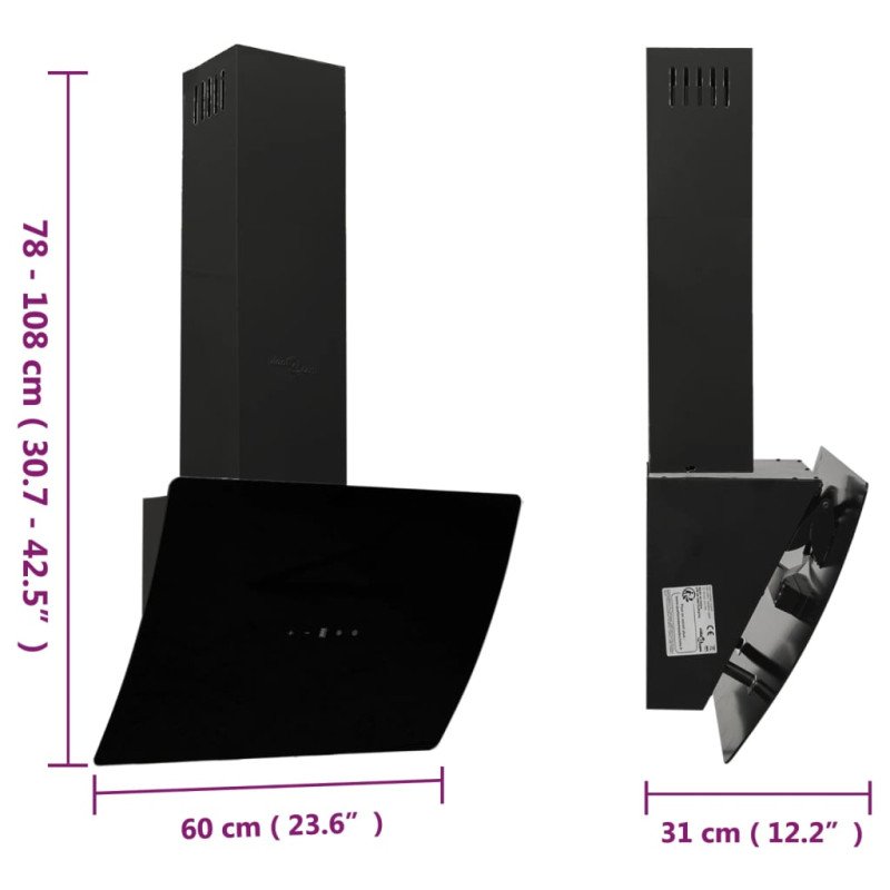 vidaXL Nástenný digestor 60 cm oceľ a tvrdené sklo čierny