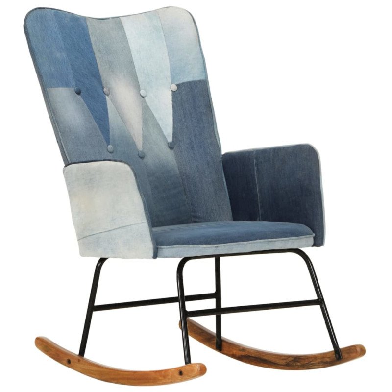 vidaXL Hojdacie kreslo modrá denim patchwork plátno