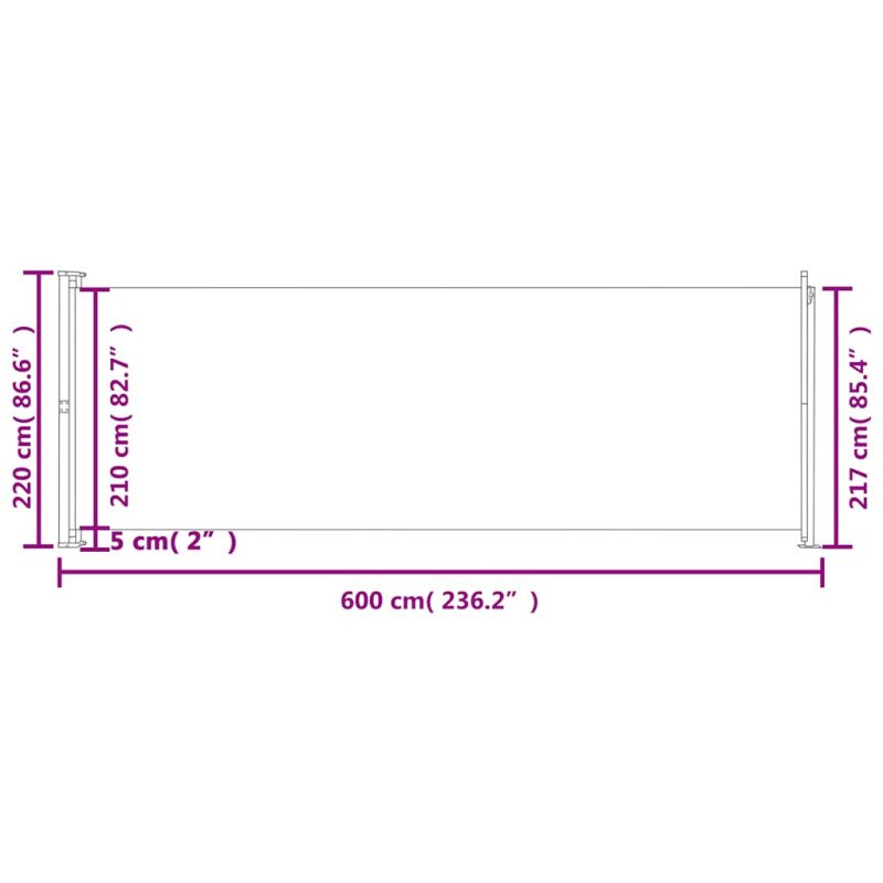 vidaXL Zaťahovacia bočná markíza na terasu 220x600 cm krémová