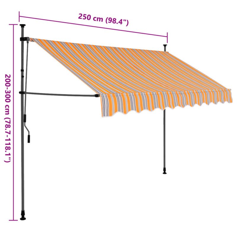 vidaXL Ručne zaťahovacia markíza s LED 250 cm, žlto modrá