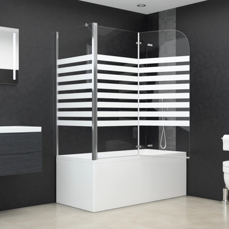 vidaXL Vaňová zástena 120x68x130 cm, tvrdené sklo, pruhovaná