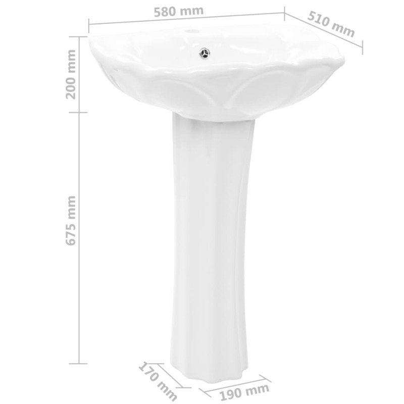 vidaXL Voľne stojace umývadlo s podstavcom keramické biele 580x510x200 mm