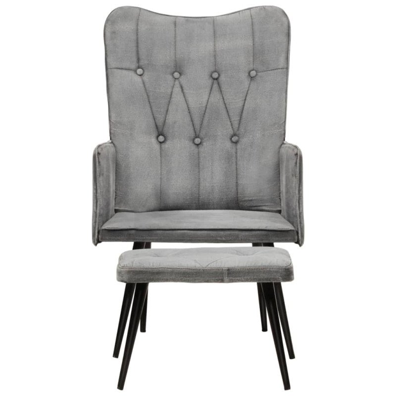 vidaXL Kreslo wingback s podnožkou sivé vintage plátno