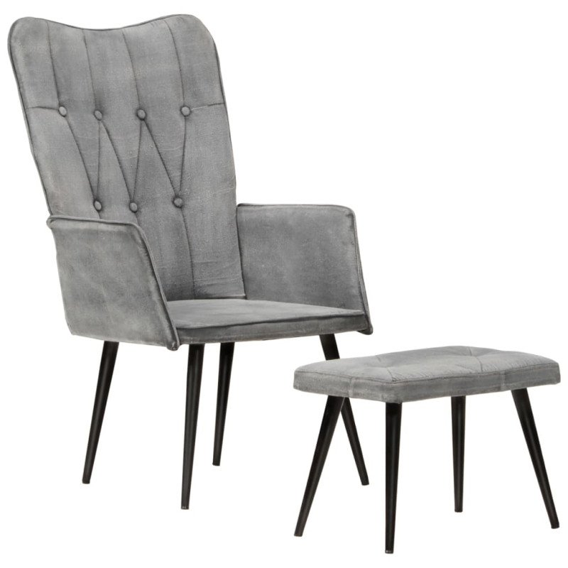 vidaXL Kreslo wingback s podnožkou sivé vintage plátno