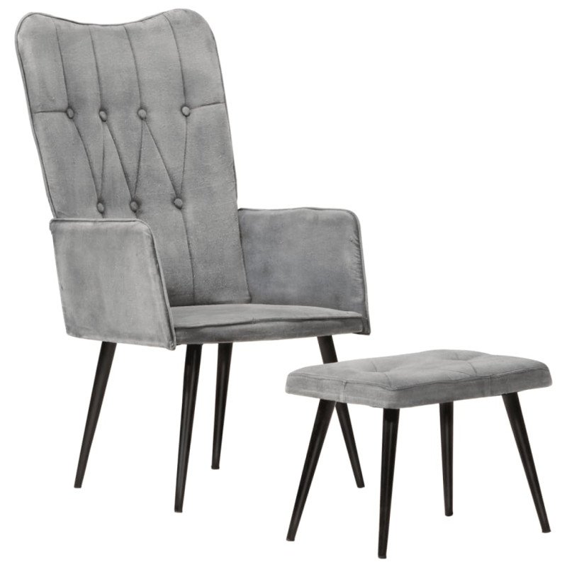 vidaXL Kreslo wingback s podnožkou sivé vintage plátno