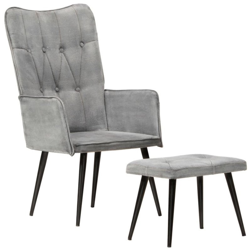 vidaXL Kreslo wingback s podnožkou sivé vintage plátno