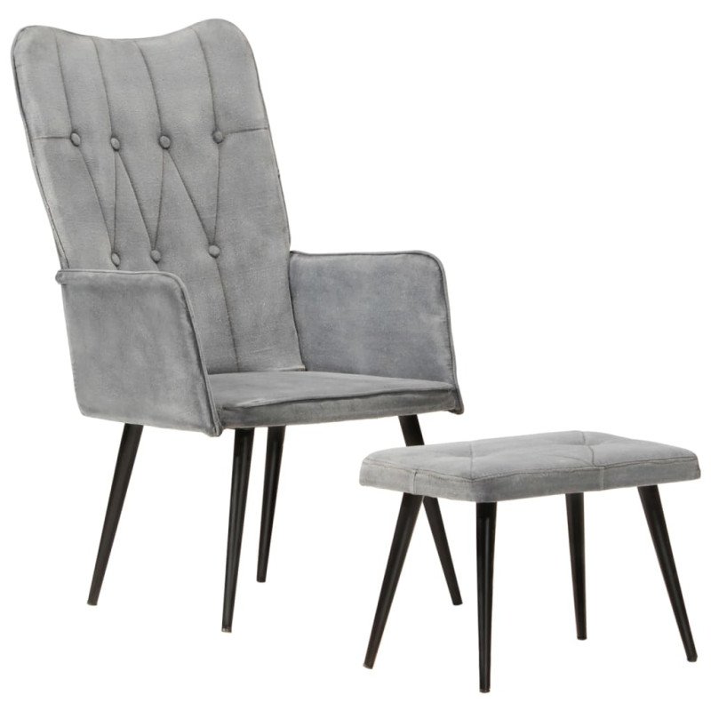 vidaXL Kreslo wingback s podnožkou sivé vintage plátno