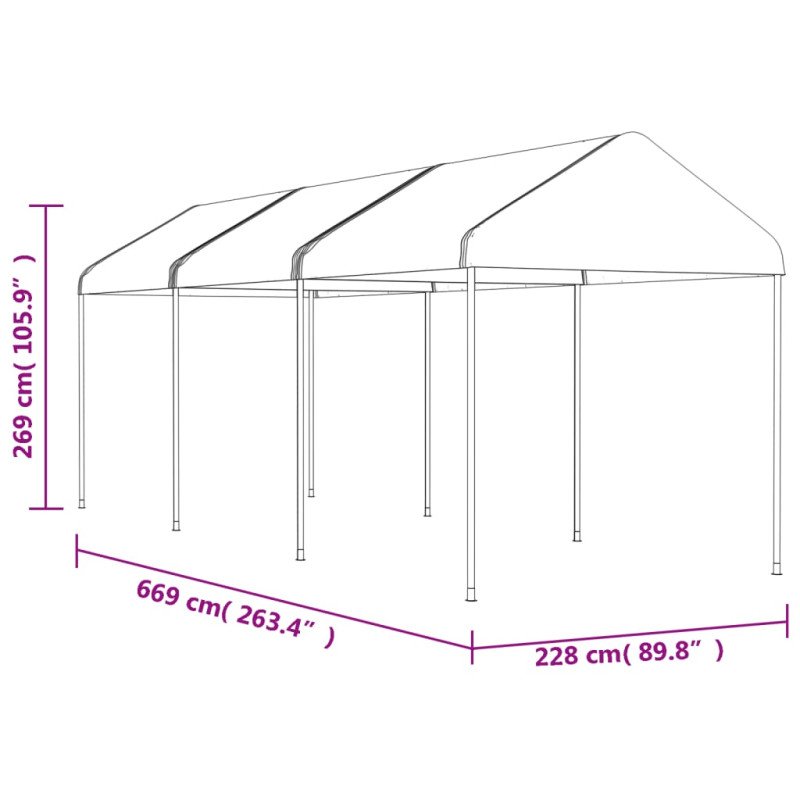 vidaXL Altánok so strechou, biely 6,69x2,28x2,69 m, polyetylén