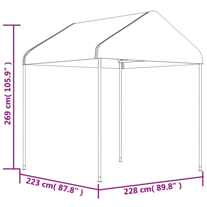 vidaXL Altánok so strechou, biely 6,69x2,28x2,69 m, polyetylén