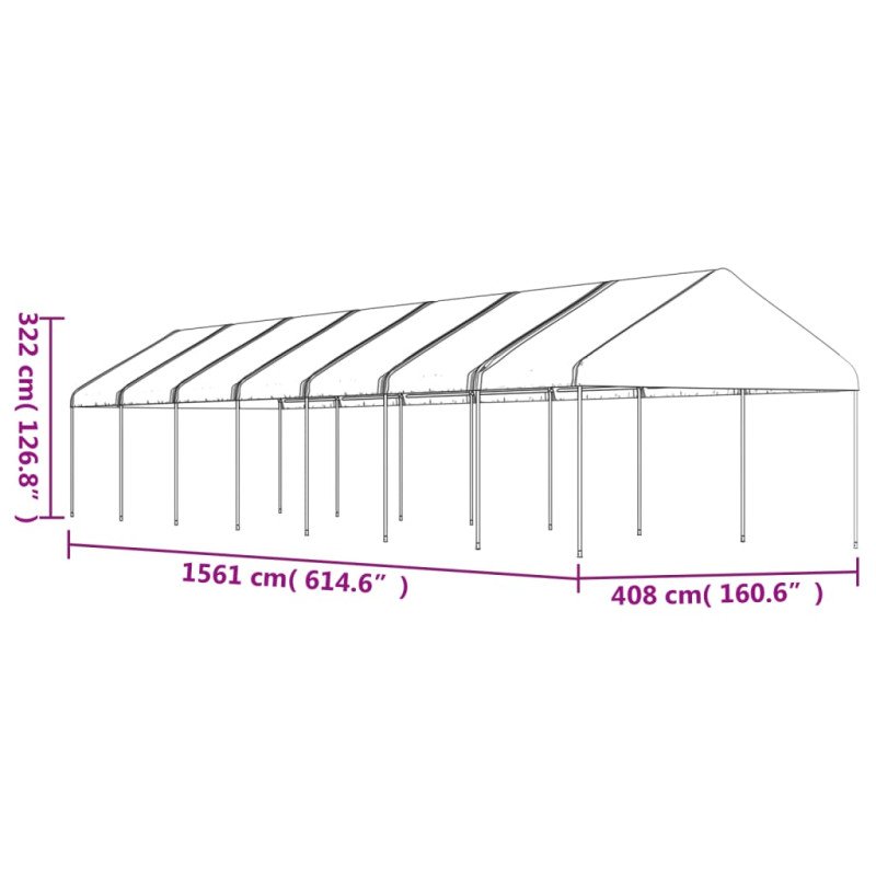 vidaXL Altánok so strechou, biely 15,61x4,08x3,22 m, polyetylén
