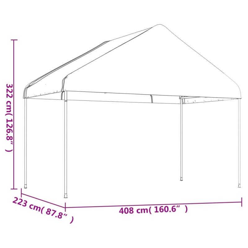 vidaXL Altánok so strechou, biely 15,61x4,08x3,22 m, polyetylén
