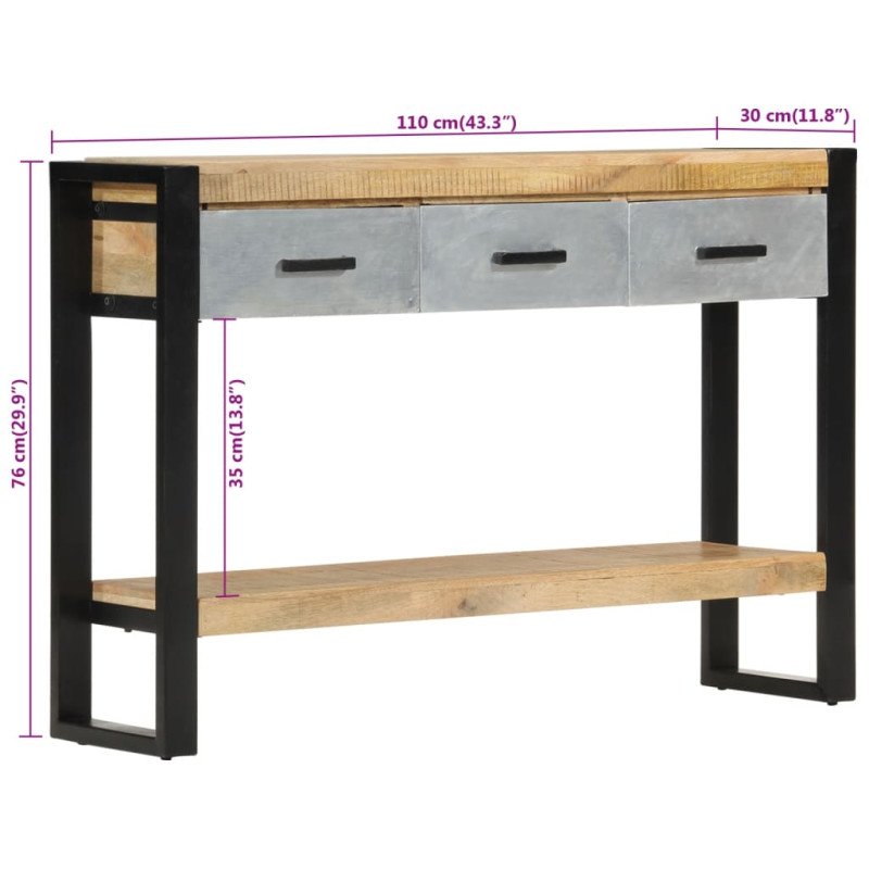vidaXL Konzolový stolík 110x30x76 cm masívne hrubé mangovníkové drevo