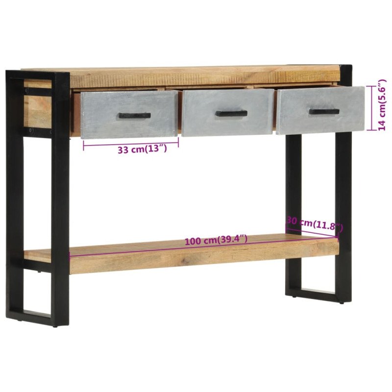 vidaXL Konzolový stolík 110x30x76 cm masívne hrubé mangovníkové drevo