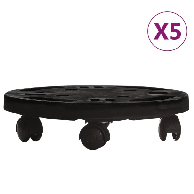 vidaXL Vozíky na rastliny s kolieskami 5 ks priemer 30cm čierne 170 kg