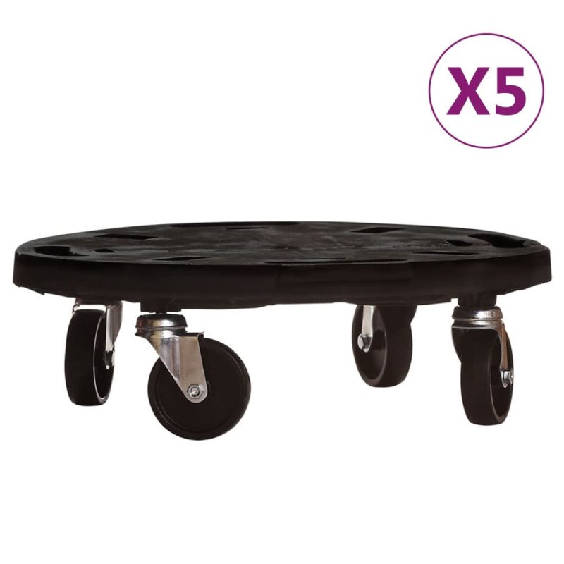 vidaXL Vozíky na rastliny s kolieskami 5 ks priemer 40cm čierny 275 kg