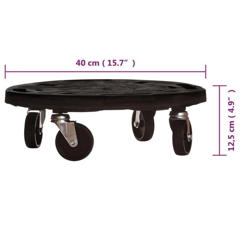 vidaXL Vozíky na rastliny s kolieskami 5 ks priemer 40cm čierny 275 kg