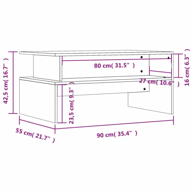 vidaXL Konferenčný stolík dub sonoma 90x55x42,5 cm kompozitné drevo