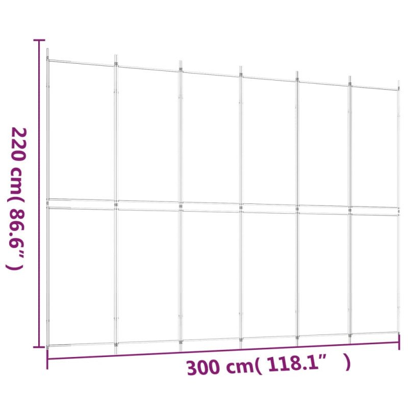 vidaXL 6-panelový paraván biely 300x220 cm látkový