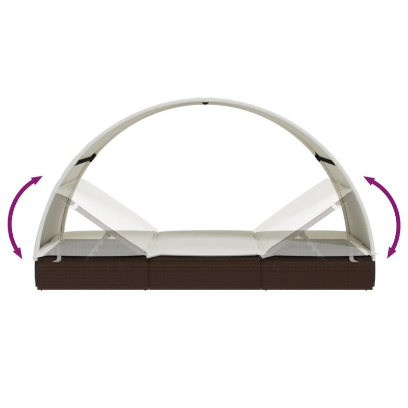 vidaXL Lehátko s okrúhlou strechou hnedé 211x57x140 cm polyratan