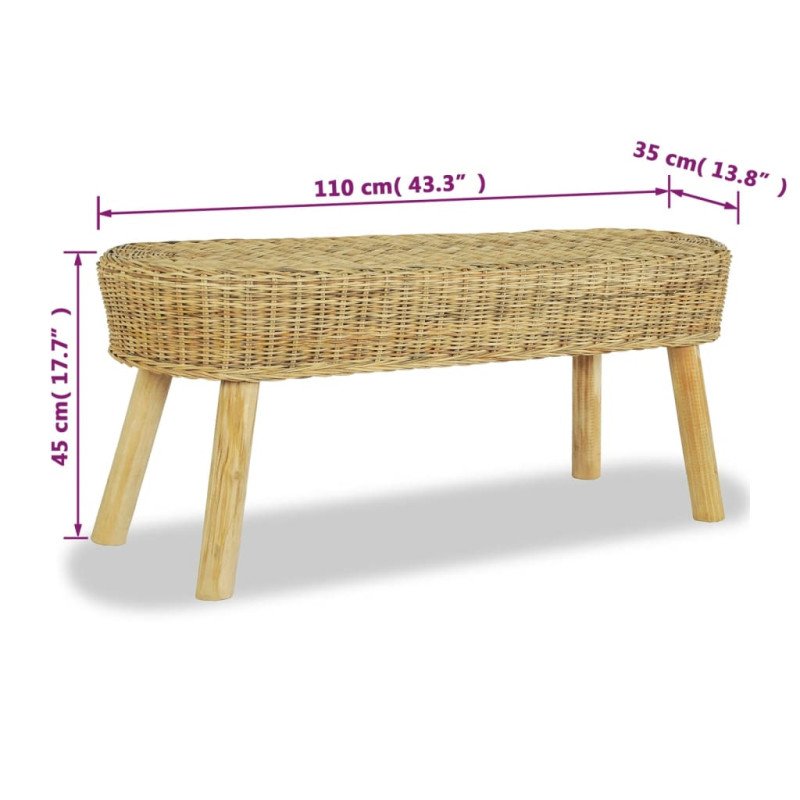 vidaXL Lavička do haly, 110x35x45 cm, prírodná farba, ratanová