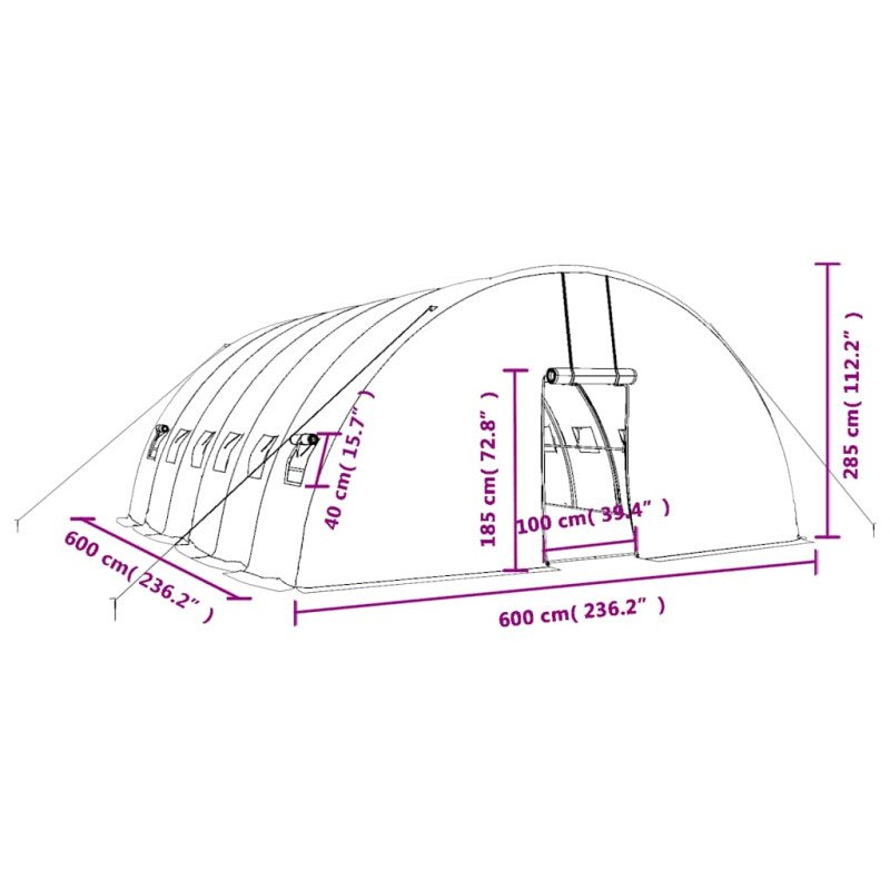 vidaXL Fóliovník s oceľovým rámom biely 36 m² 6x6x2,85 m