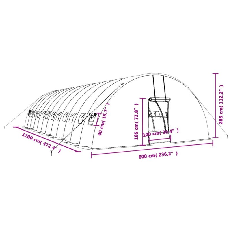vidaXL Fóliovník s oceľovým rámom biely 72 m² 12x6x2,85 m
