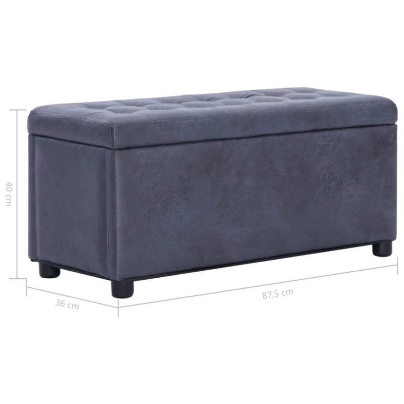 vidaXL Taburetka s úložným priestorom 87,5 cm, sivá, umelý semiš