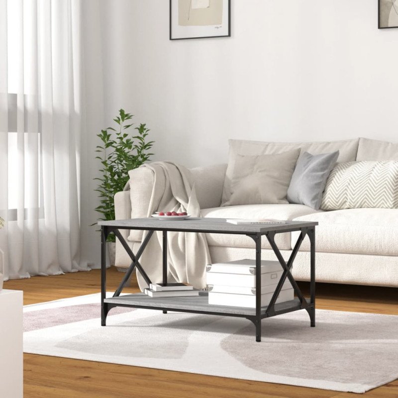 vidaXL Konferenčný stolík Sivý sonoma 80x50x45 sprac. drevo a železo