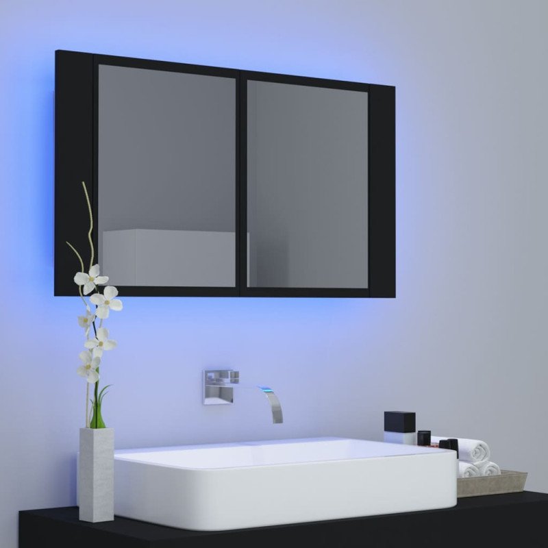 vidaXL LED kúpeľňová zrkadlová skrinka čierna 80x12x45 cm akryl
