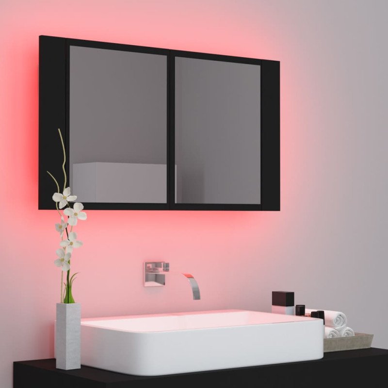 vidaXL LED kúpeľňová zrkadlová skrinka čierna 80x12x45 cm akryl