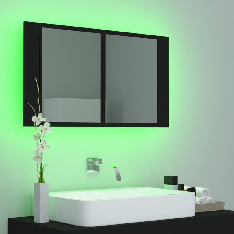 vidaXL LED kúpeľňová zrkadlová skrinka čierna 80x12x45 cm akryl