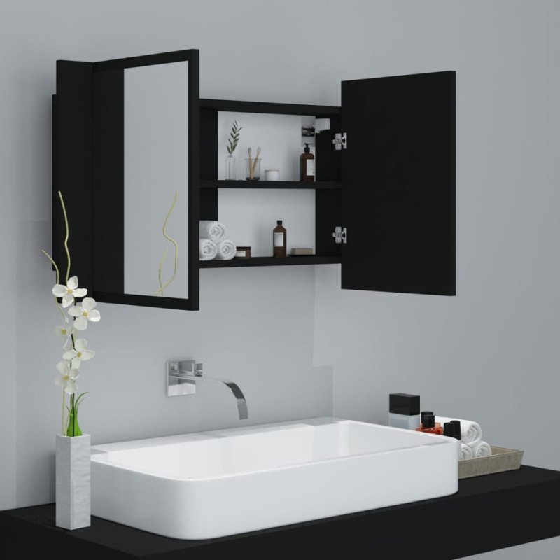 vidaXL LED kúpeľňová zrkadlová skrinka čierna 80x12x45 cm akryl
