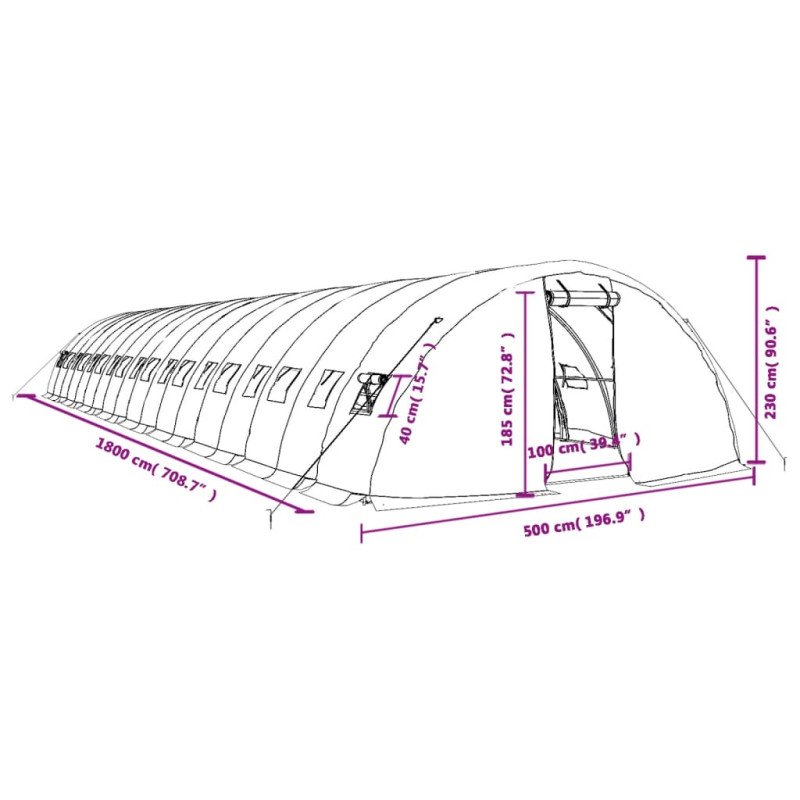 vidaXL Fóliovník s oceľovým rámom zelený 90 m² 18x5x2,3 m