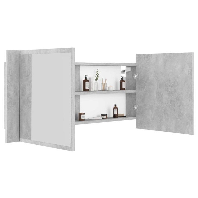 vidaXL LED kúpeľňová zrkadlová skrinka betónová sivá 100x12x45cm akryl